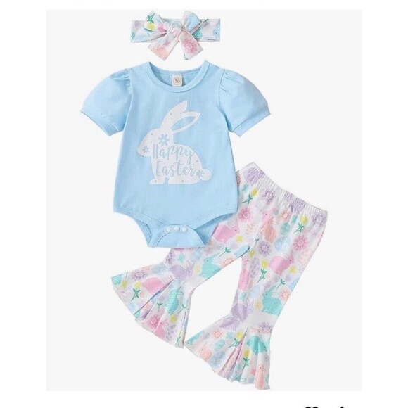 Infant Girls  Easter Outfit Bunnies 2 Pieces Size 9-18 Months Pink Flare - Picture 3 of 11